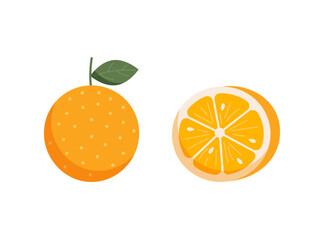 Set Oranges fruit with whole orange and half