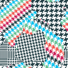 Kintsugi japanese art style Black and whiye modern patchwork collage mixed with geometric pattern, tartan ornament in seamless vector design for fashion,fabric, wallpaper