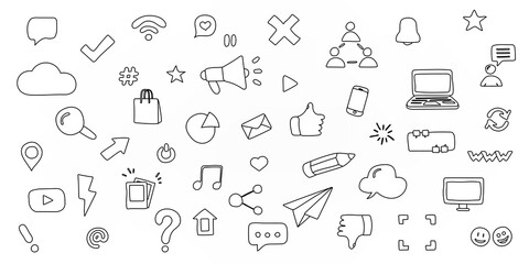 Set of hand drawn social icons illustration