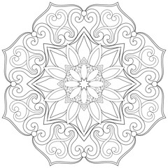 Colouring page, hand drawn, vector. Mandala 97, ethnic, swirl pattern, object isolated on white background.