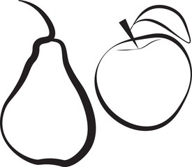 Apple and pear silhouettes. Organic simple icon. Food object in minimal graphic style. monochrome logo illustration.