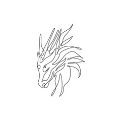 Dragon head line art on the white background. Logo emblem tattoo