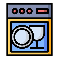 Dishwasher icon. Flat icon illustration with outline and transparent background