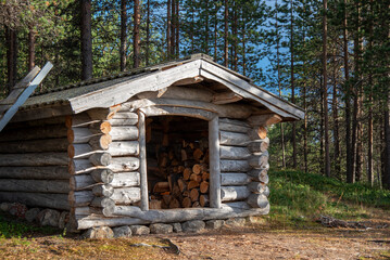 Log cabin full of firewood