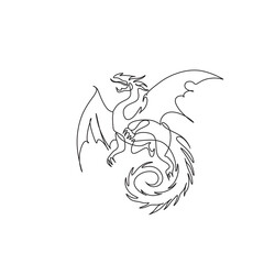 Single continuous line drawing Dragon on the white background