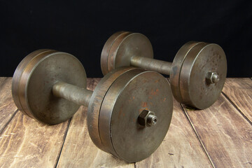 Metal dumbbells for sports. Home training