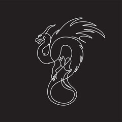 One  continuous line drawing Dragon on the black background