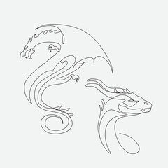 Dragon line art vector emlem 