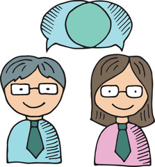 Business conversation icon. Colleagues message color doodle