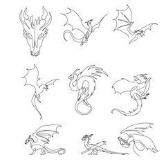 Single continuous line drawing of fictional monsters dragon for chinese traditional logo identity. Magical legend creature mascot concept for martial art association. One line draw design illustration