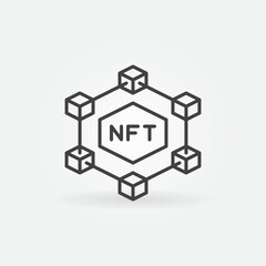 Blockchain with Non-Fungible Token outline vector icon. NFT symbol
