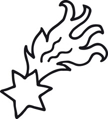 Shooting star doodle. Magic wish symbol. Falling comet