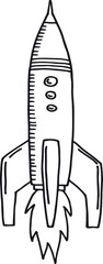 Rocket sketch. Hand drawn spacecraft. Shuttle launch