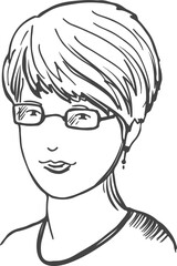 Woman in glasses sketch. Hand drawn female portrait