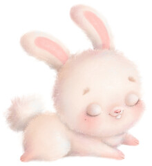 Illustration of a cute cartoon bunny with transparent background. Cute little animals. PNG