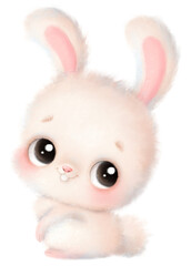 Illustration of a cute cartoon bunny with transparent background. Cute little animals. PNG