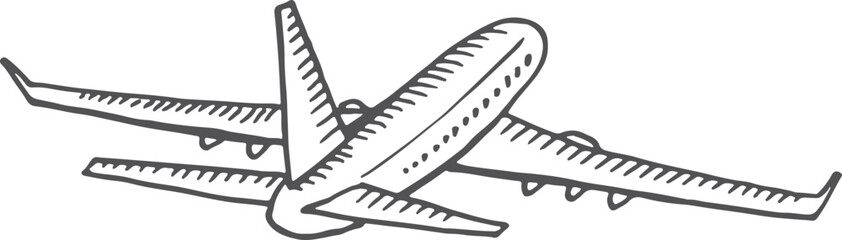 Flying airplane sketch. Air travel symbol. Plane drawing