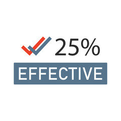 25% percentage effective sign label vector art illustration with fantastic font and green color stamp. Isolated on white background