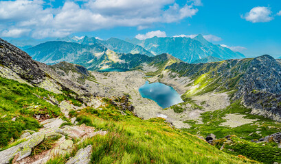 Tatra National Park in Poland. Tatra mountains panorama,  Hiking in Gasienicowa valley (Hala Gasienicowa) to Swinica peak near Kasprowy Wierch, Dolina Pieciu Stawow Polskich © Zedspider