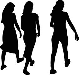three women walking, body silhouette vector