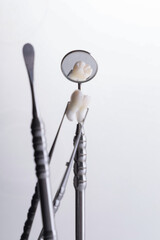 Dental instruments used by a dentist in daily practice on a white background