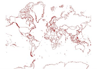 The World map dotted in red on white background south nourth east west globe © M&M Baciu