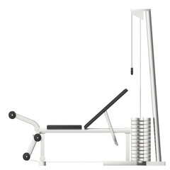 3D rendering illustration of a pectoral and leg bench machine gym equipment
