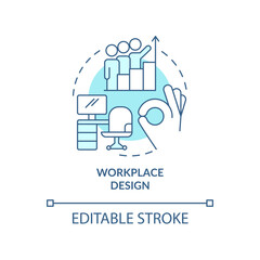 Workplace design turquoise concept icon. Positive work. Comfortable work environment abstract idea thin line illustration. Isolated outline drawing. Editable stroke. Arial, Myriad Pro-Bold fonts used