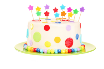 Colorful birthday cake with decorations