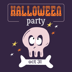 Halloween Party design template with funny skull. Colorful vector illustration for poster, social media post, flyer, postcard, invitation