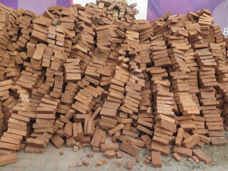 bricks, stack bricks arranged on top