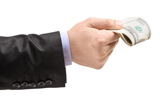 Male hand oferring money banknotes