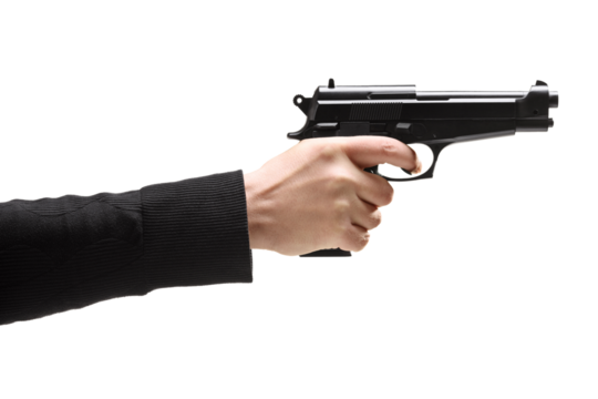 Male hand holding a gun