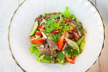 Beef Salad, Thai style beef salad spicy dish.