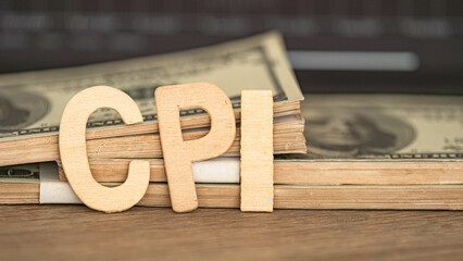 The CPI message is placed on the dollar.Consumer Price Index (CPI) numbers on the dollar concept.