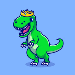 Cute Dino With Crown Cartoon Vector Icon Illustration. Animal Wildlife Icon Concept Isolated Premium Vector. Flat Cartoon Style