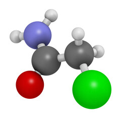 Chloroacetamide preservative molecule, 3D rendering.