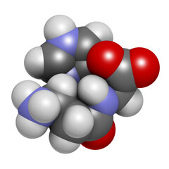 Carnosine (L-carnosine) food supplement molecule, 3D rendering.