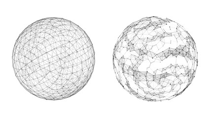 Vector futuristic sphere of particles and lines. Network connection big data. Abstract technology background.