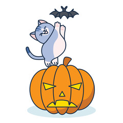 Hallowen Cat and Pumpkin in party