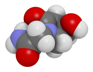 Oxiracetam nootropic drug molecule, 3D rendering.