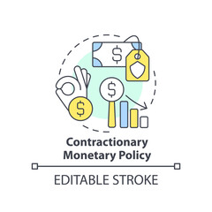 Contractionary monetary policy concept icon. How can government deal with inflation abstract idea thin line illustration. Isolated outline drawing. Editable stroke. Arial, Myriad Pro-Bold fonts used