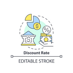 Naklejka premium Discount rate concept icon. Central bank. How can government deal with inflation abstract idea thin line illustration. Isolated outline drawing. Editable stroke. Arial, Myriad Pro-Bold fonts used
