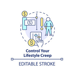 Control your lifestyle creep concept icon. How can consumers deal with inflation abstract idea thin line illustration. Isolated outline drawing. Editable stroke. Arial, Myriad Pro-Bold fonts used