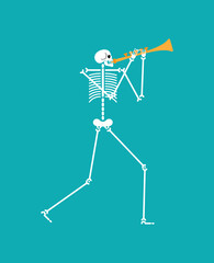 Skeleton musician with flute. Death Orchestra. Vector illustration
