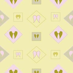 Yellow and pink repeat diamond pattern design, featuring angel wings.  Perfect for fabric, scrapbooking, quilting, wallpaper, swatches and many other projects.
