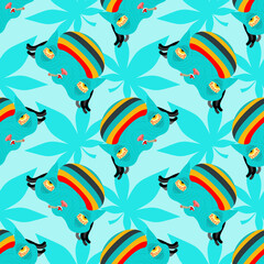 Stoned rasta cat pattern seamless. trippy pet. background Cat addict with red eyes texture.