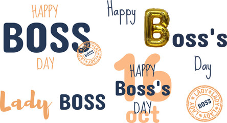 Set of isolated elements on white background Happy Boss Day