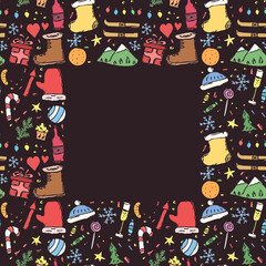 Christmas background. New year frame. Doodle christmas and new year illustration with place for text