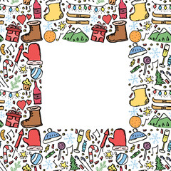 Christmas background. New year frame. Doodle christmas and new year illustration with place for text